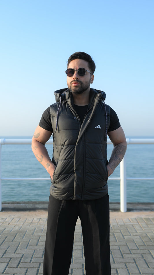 Black Puffer Jacket - Removable Hood