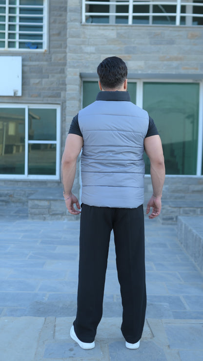 Grey-Black Puffer Jacket - Sleeveless