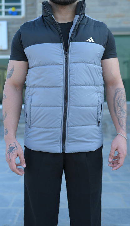 Grey-Black Puffer Jacket - Sleeveless