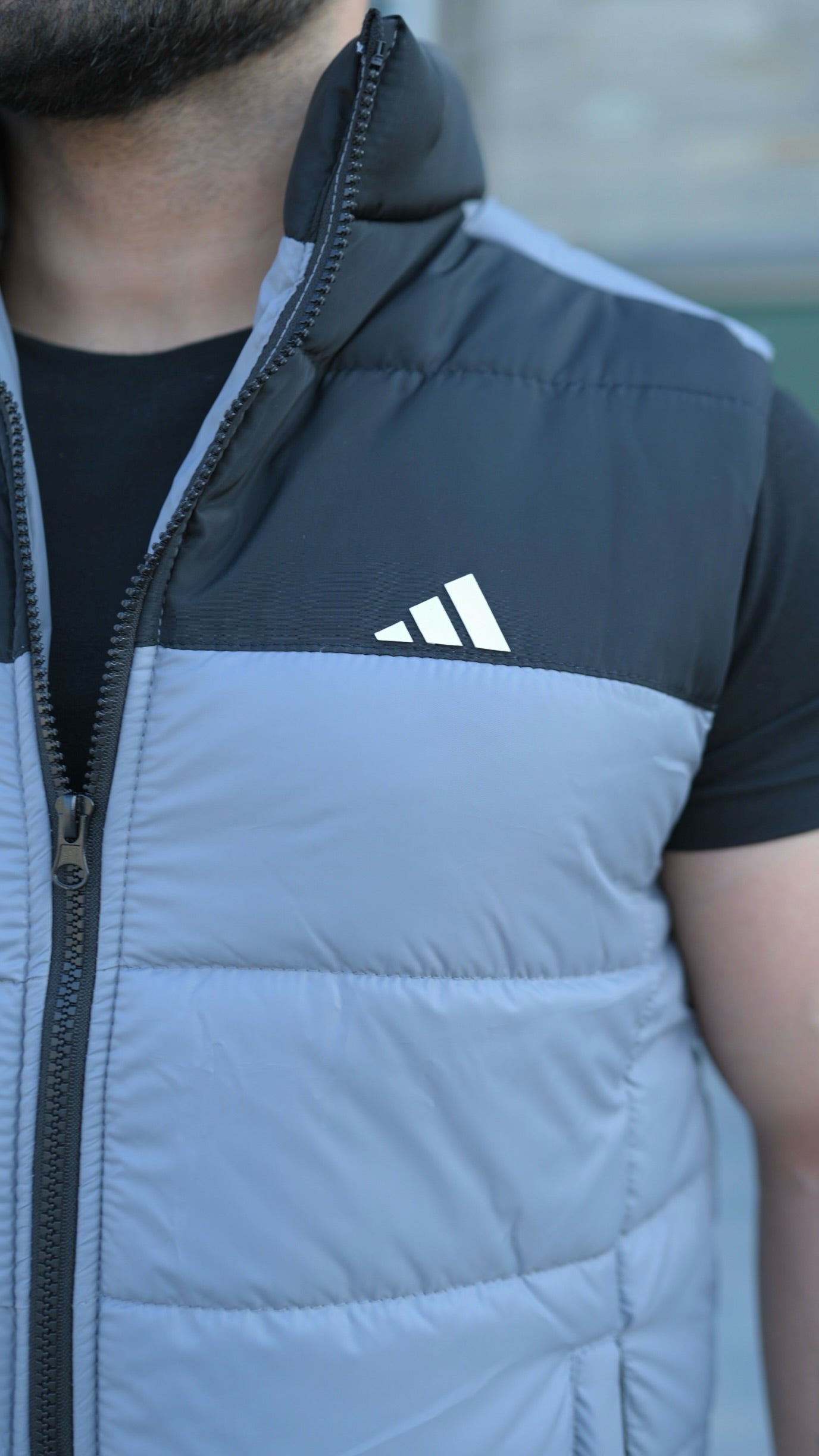 Grey-Black Puffer Jacket - Sleeveless