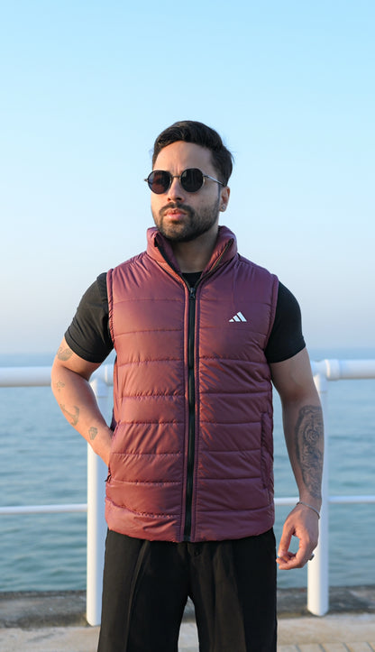 Maroon Puffer Jacket - Sleeveless