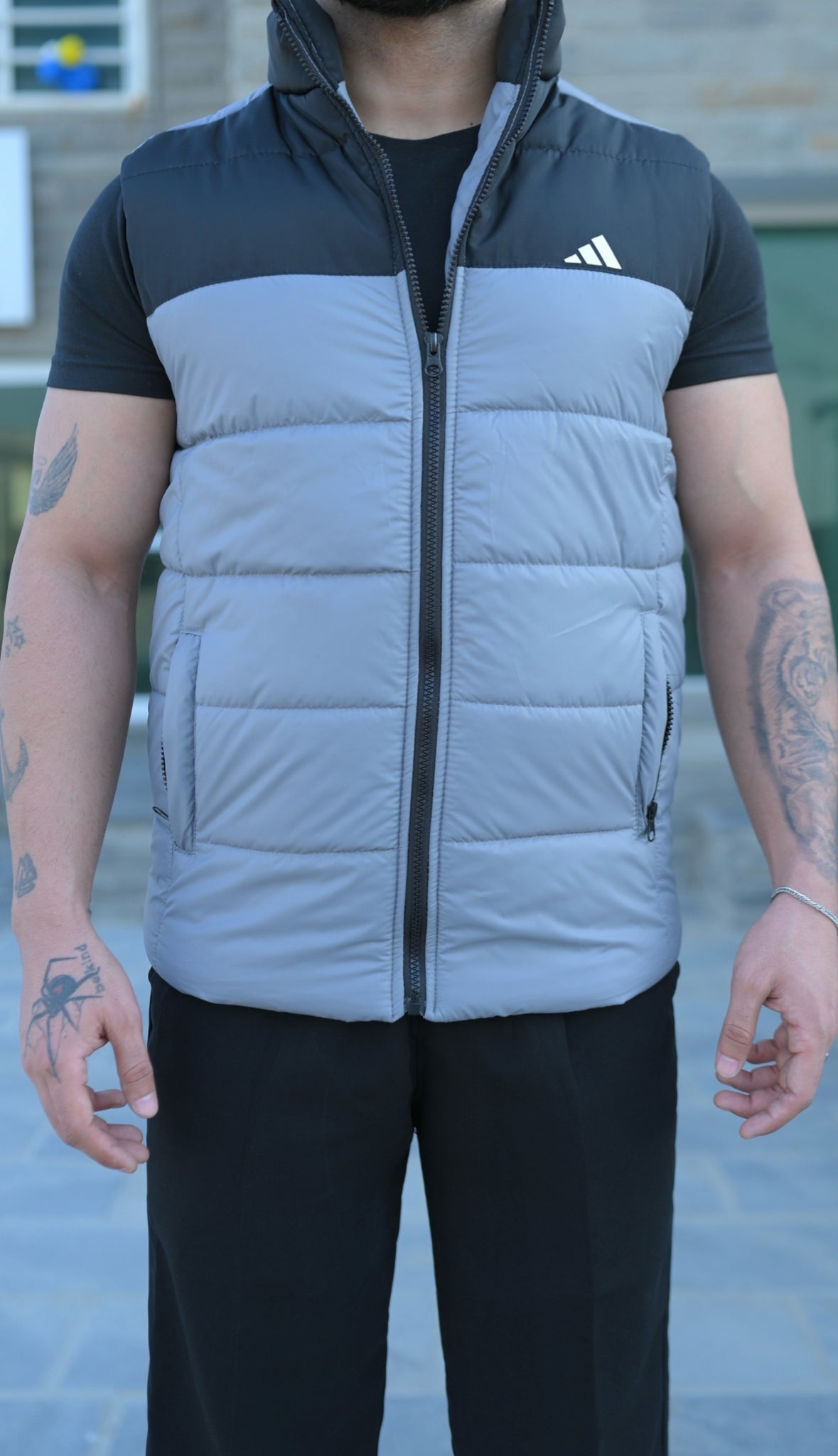 Grey-Black Puffer Jacket - Sleeveless