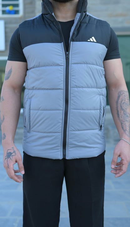 Grey-Black Puffer Jacket - Sleeveless