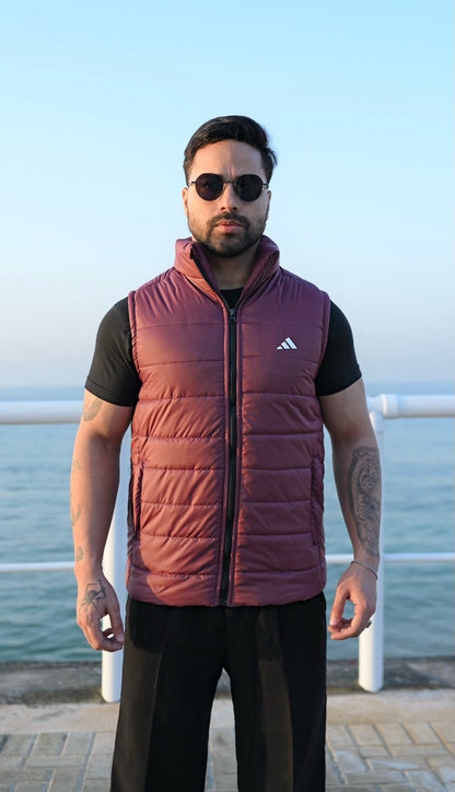 Maroon Puffer Jacket - Sleeveless