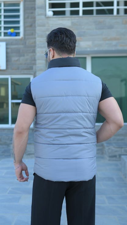 Grey-Black Puffer Jacket - Sleeveless