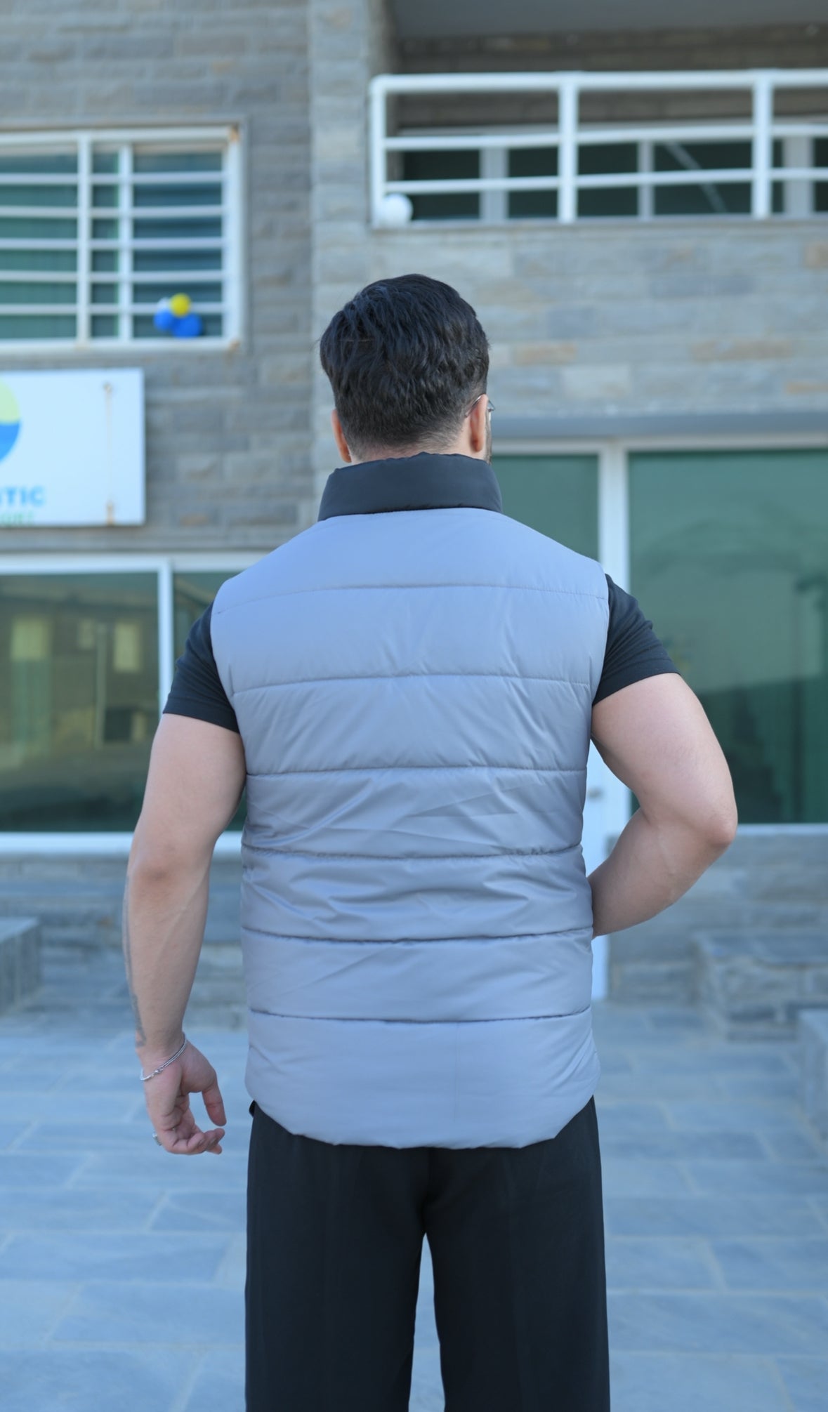 Grey-Black Puffer Jacket - Sleeveless