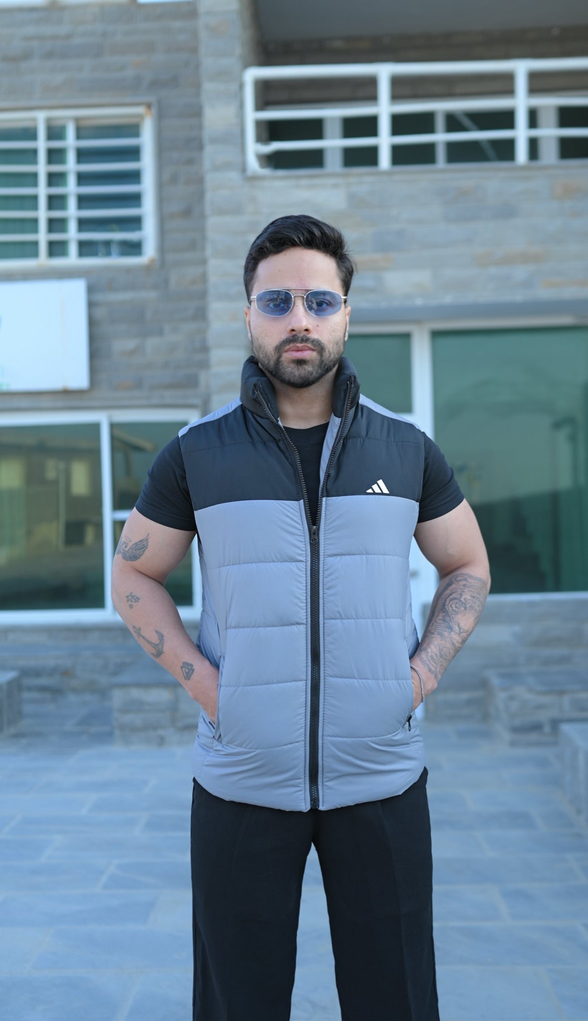 Grey-Black Puffer Jacket - Sleeveless