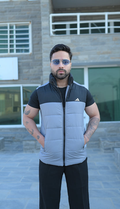 Grey-Black Puffer Jacket - Sleeveless