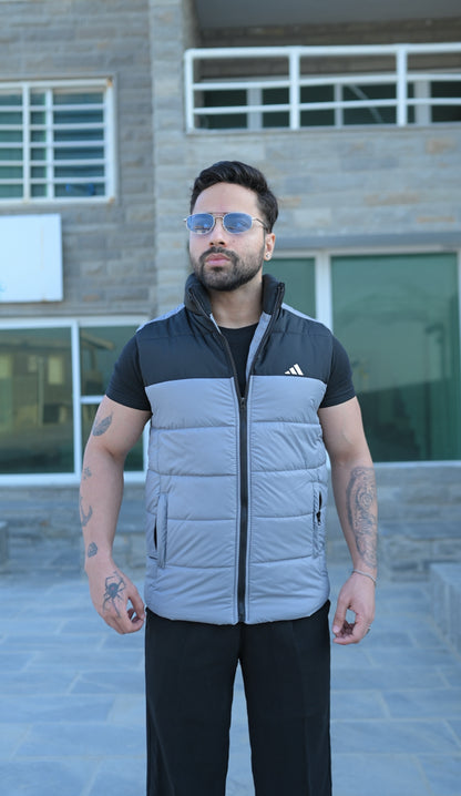 Grey-Black Puffer Jacket - Sleeveless
