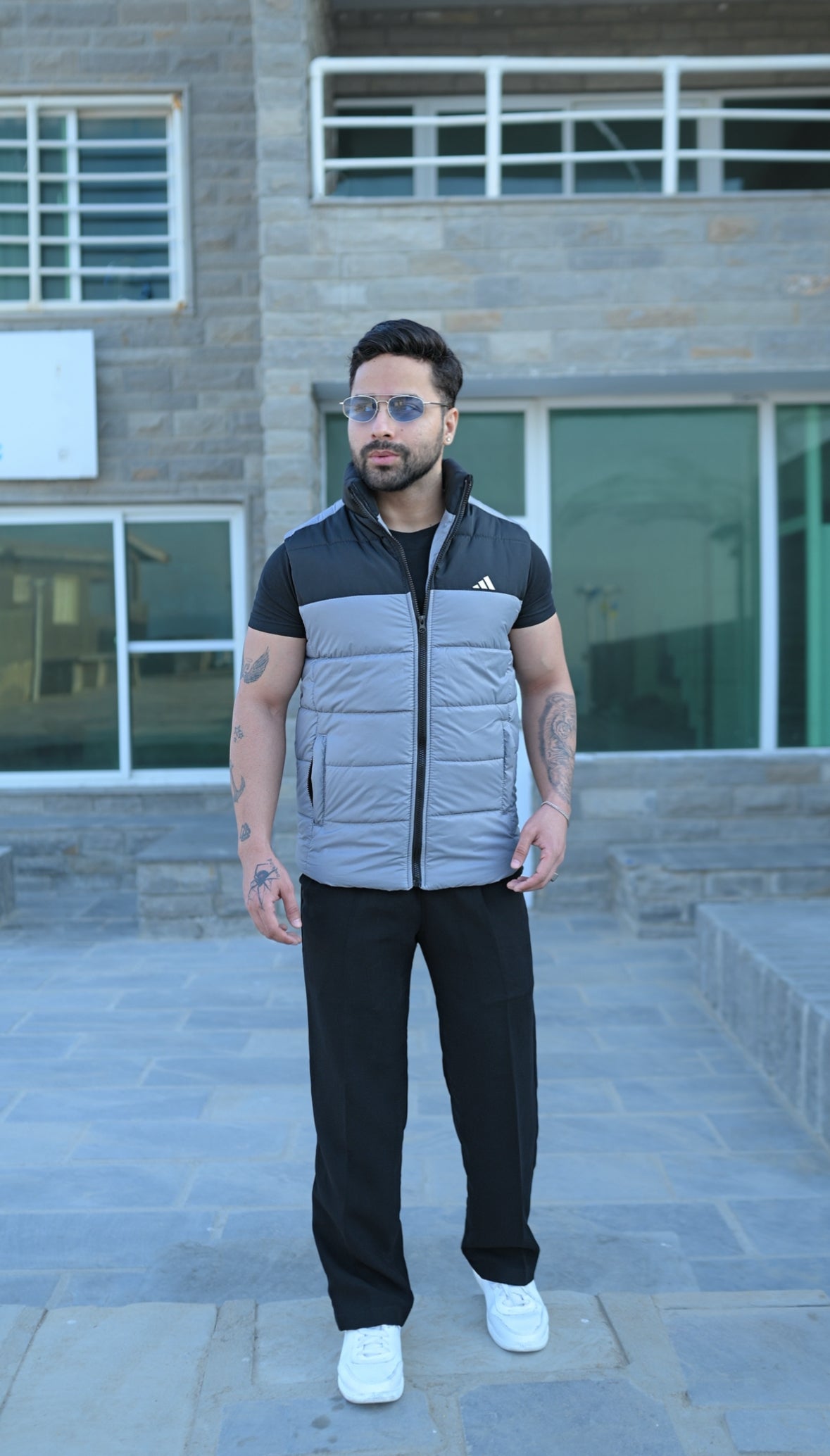 Grey-Black Puffer Jacket - Sleeveless