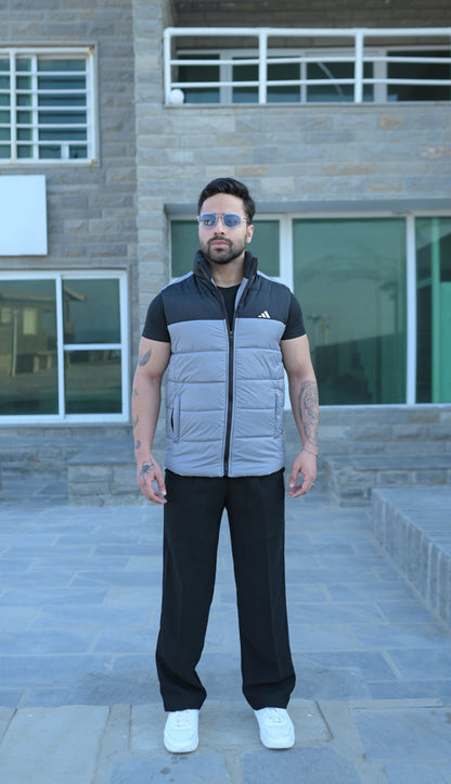 Grey-Black Puffer Jacket - Sleeveless