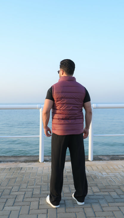 Maroon Puffer Jacket - Sleeveless